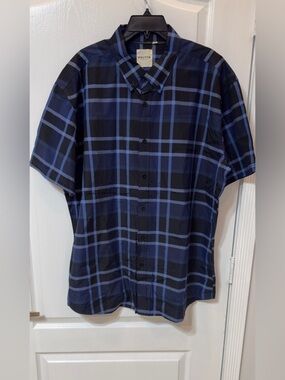 Holton Canvas Cloth Men's Blue Plaid Short-Sleeve Button-Down Shirt XXL